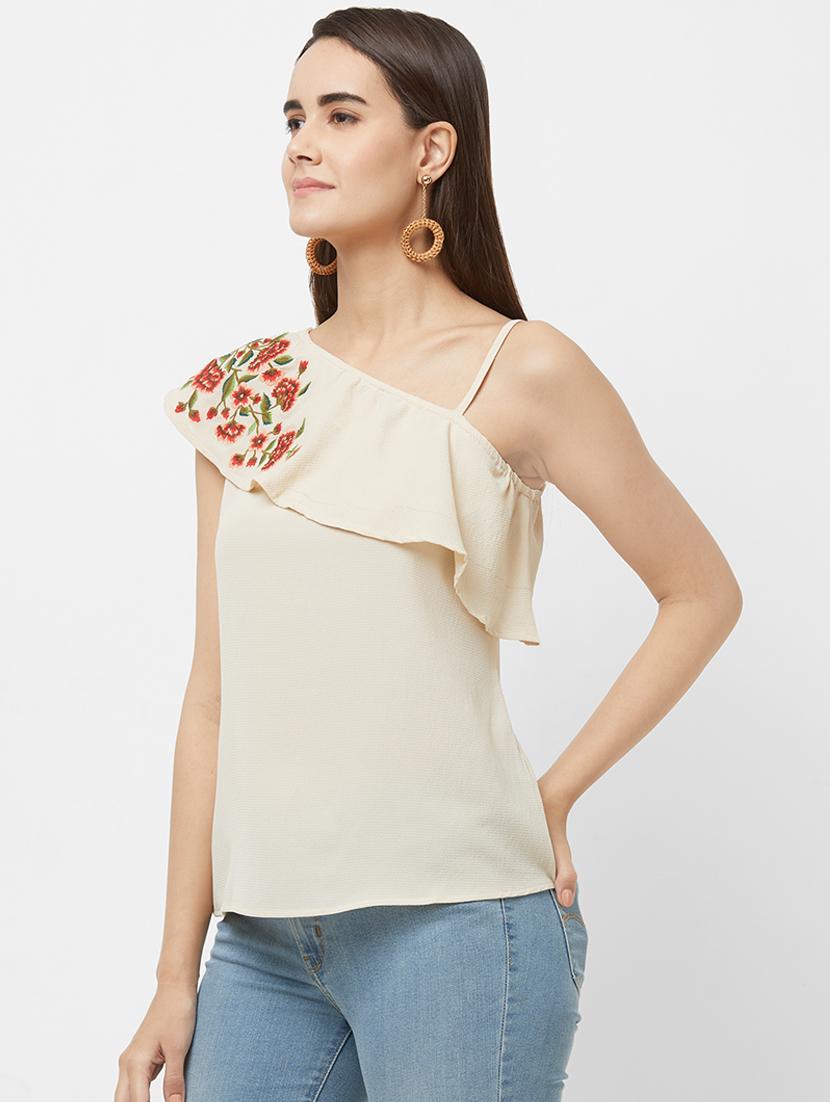 single shoulder embroidered detail top - 16565363 - Zoom Image - 2