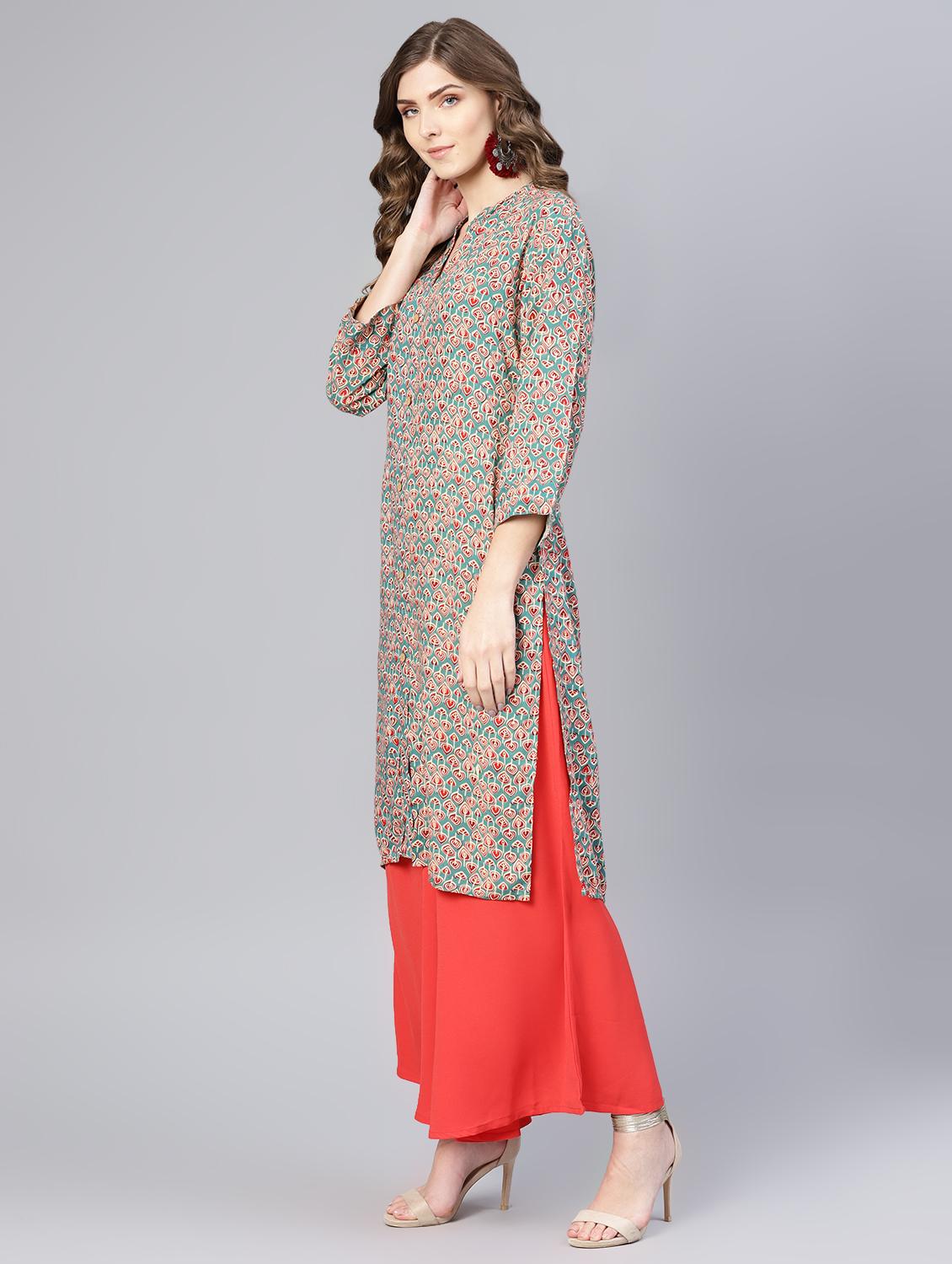 floral printed straight kurta - 16565686 - Zoom Image - 2