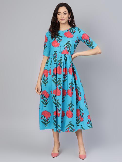 round neck gathered a-line dress - 16565693 - Standard Image - 1