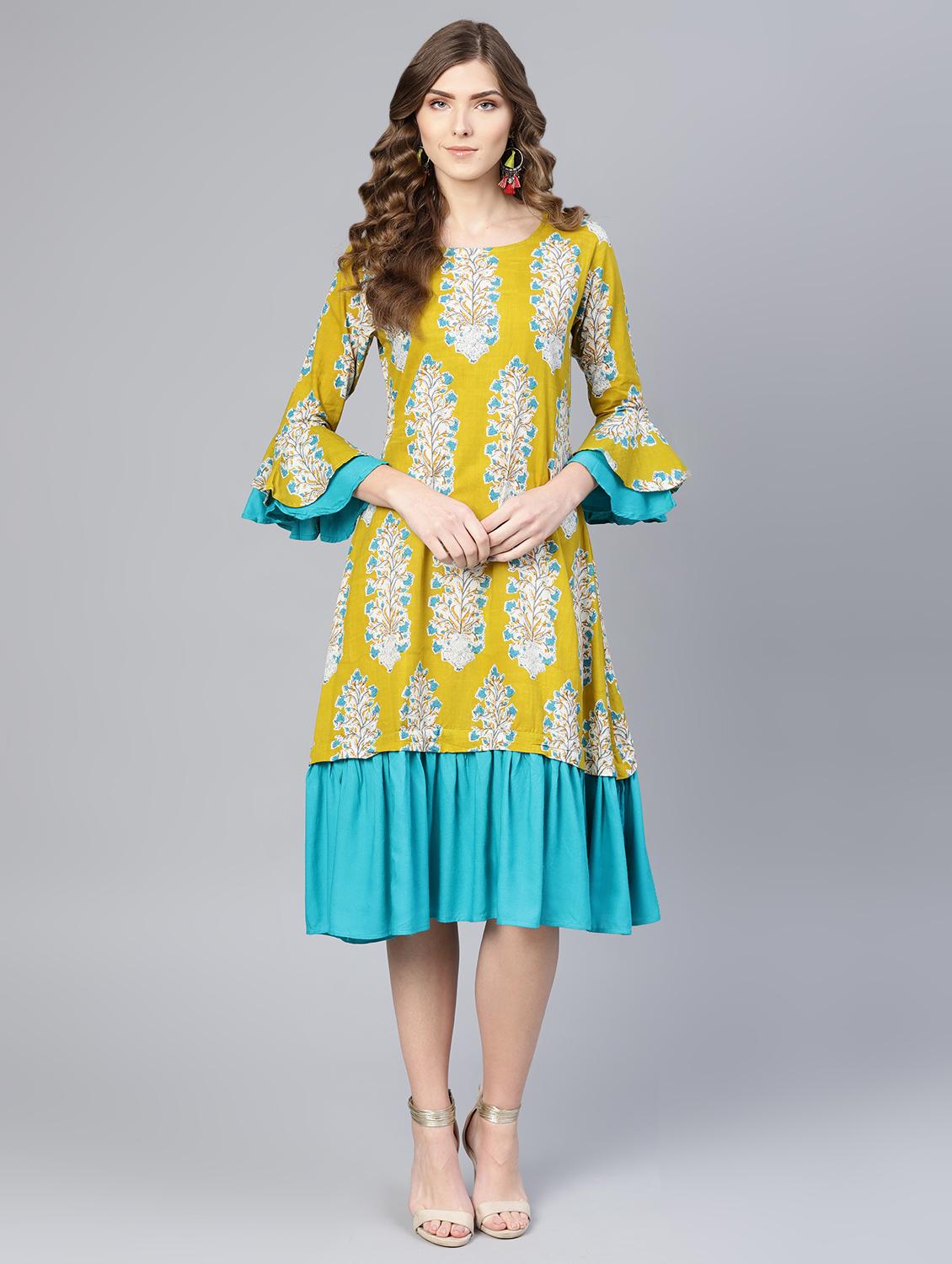 bell sleeved gathered hem a-line dress - 16565698 - Zoom Image - 1