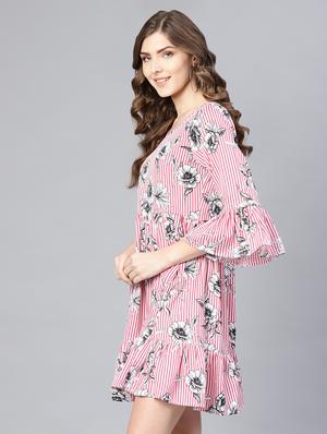 bell sleeved striped a-line dress - 16565715 - Standard Image - 2