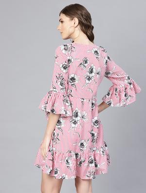 bell sleeved striped a-line dress - 16565715 - Standard Image - 3