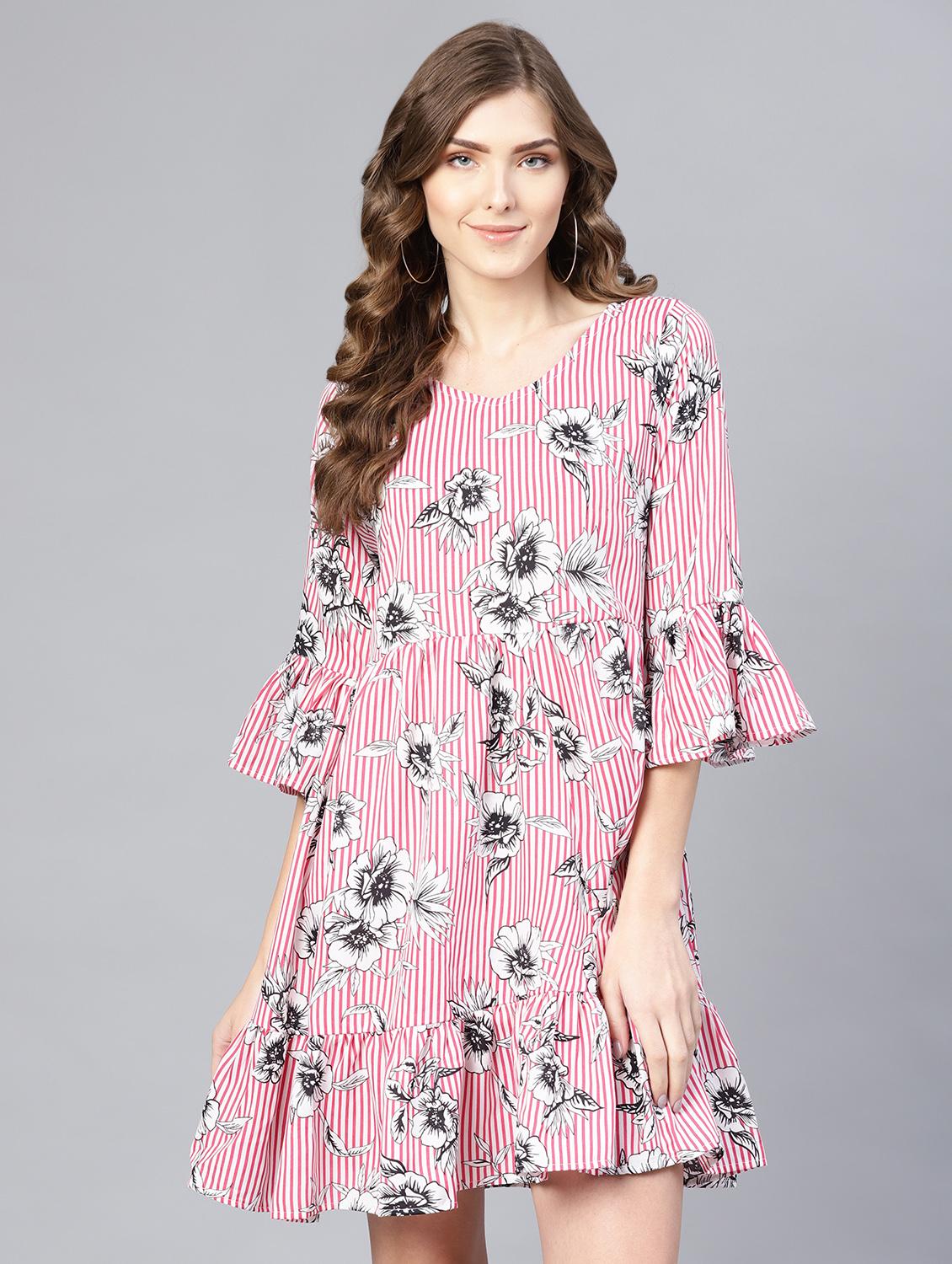 bell sleeved striped a-line dress - 16565715 - Zoom Image - 1