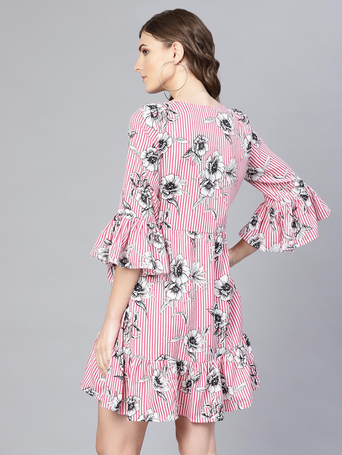 bell sleeved striped a-line dress - 16565715 - Zoom Image - 3