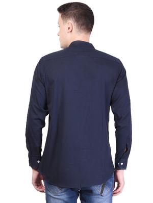 navy blue color block casual shirt - 16566299 - Standard Image - 3
