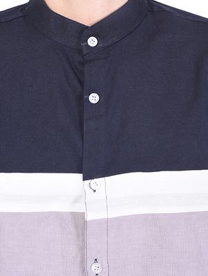 navy blue color block casual shirt - 16566299 - Standard Image - 4