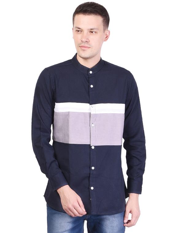 navy blue color block casual shirt - 16566299 - Zoom Image - 1