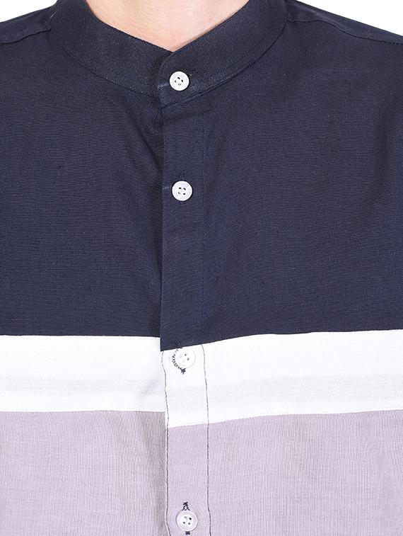 navy blue color block casual shirt - 16566299 - Zoom Image - 4