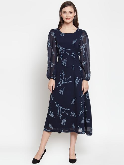 puff sleeved floral a-line dress - 16566357 - Standard Image - 1