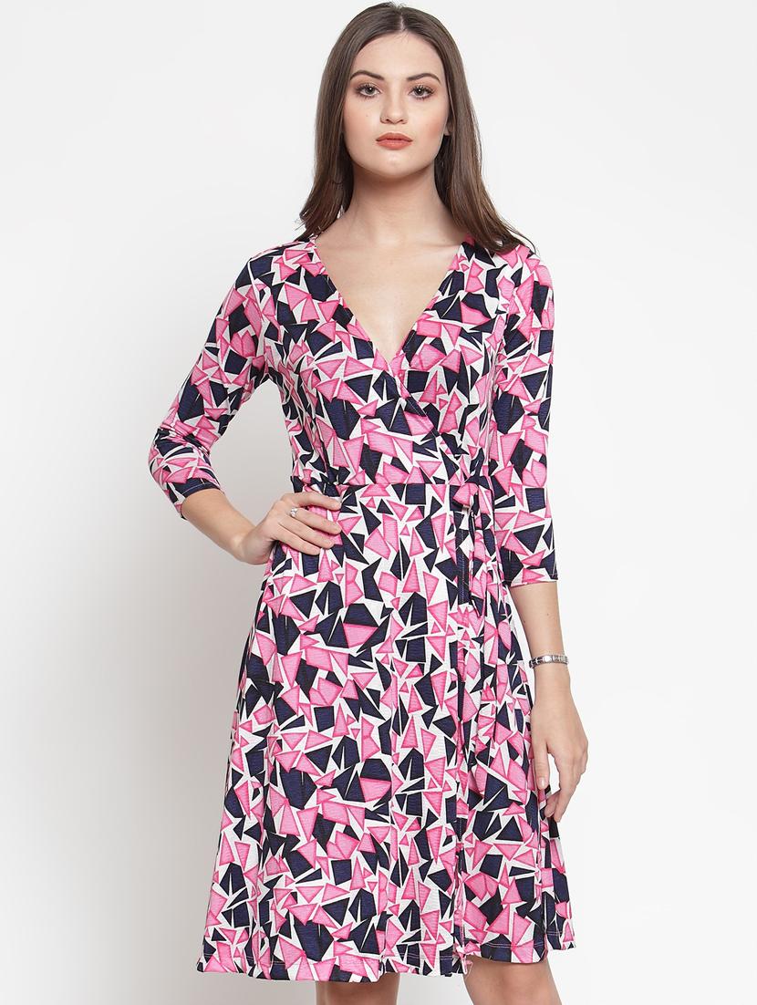 tie knot geometric print wrap dress - 16566360 - Zoom Image - 1