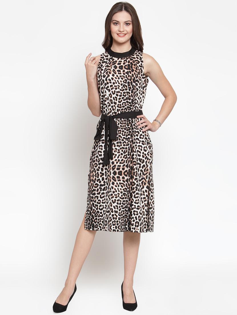 tie knot animal print high slit dress - 16566361 - Zoom Image - 1