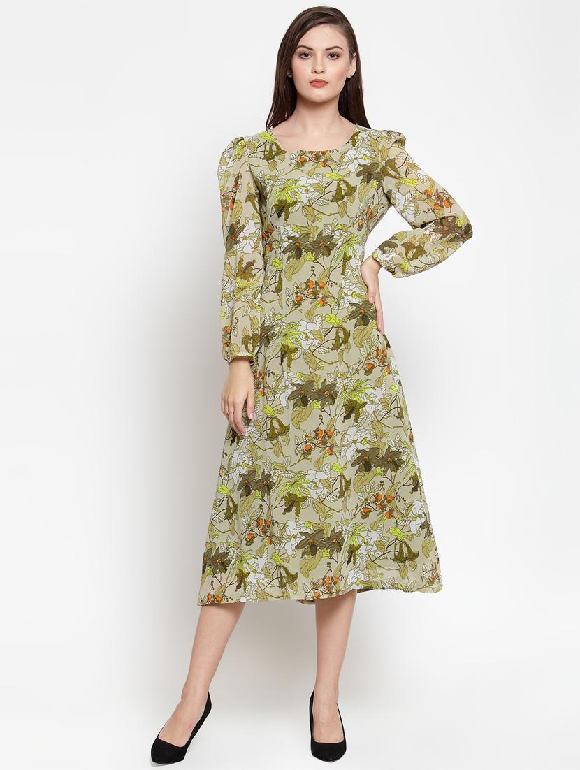 puff sleeved floral a-line dress - 16566362 - Zoom Image - 1