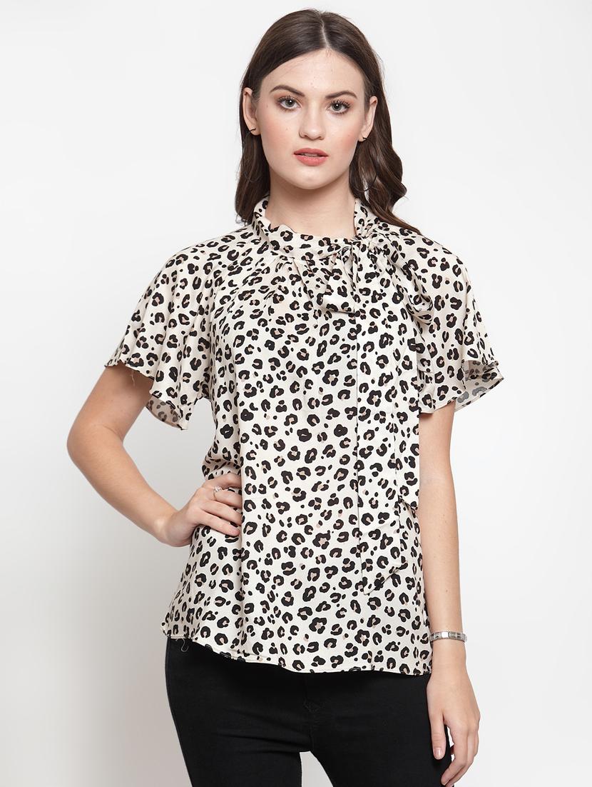 tie knot animal print top - 16566376 - Zoom Image - 1