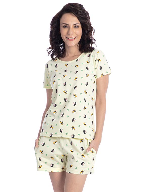 round neck quirky tee with shorts set - 16566399 - Zoom Image - 1
