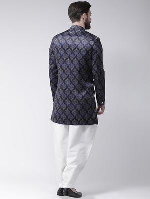 blue jacquard sherwani set - 16566579 - Standard Image - 3