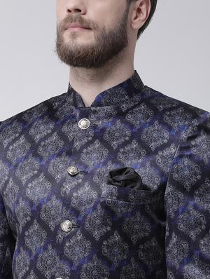 blue jacquard sherwani set - 16566579 - Standard Image - 4