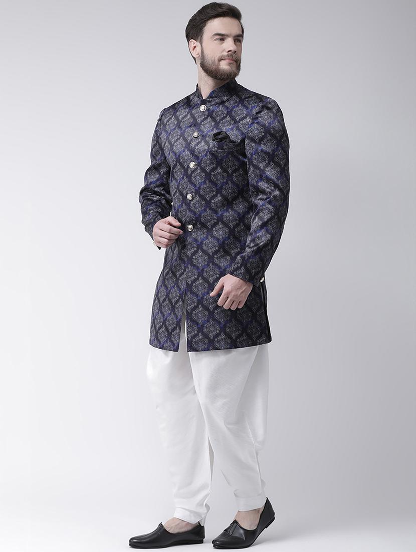 blue jacquard sherwani set - 16566579 - Zoom Image - 2