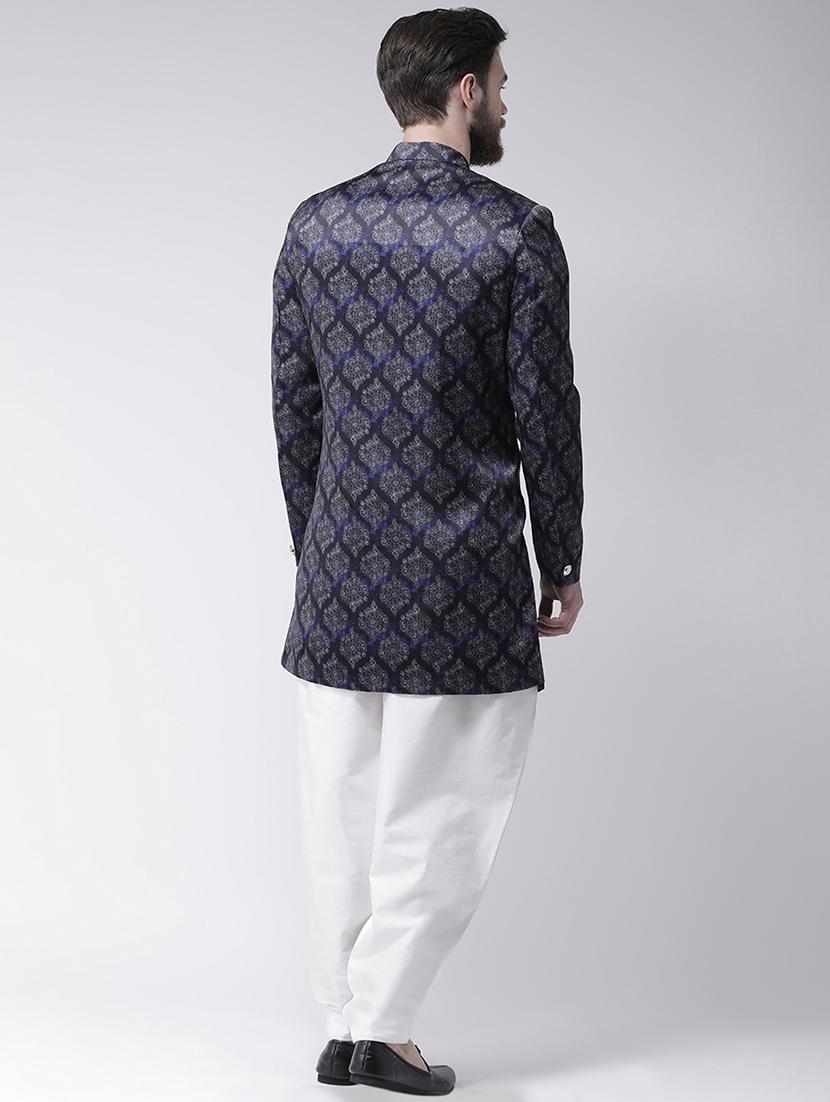 blue jacquard sherwani set - 16566579 - Zoom Image - 3