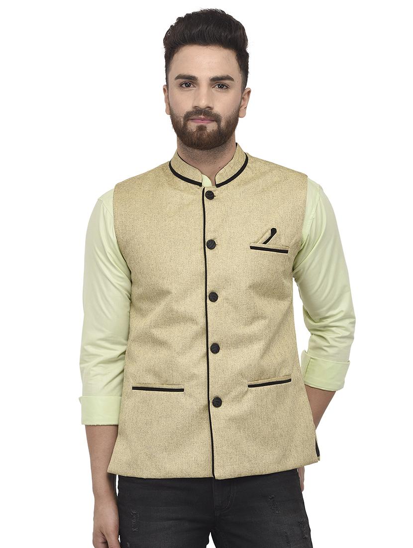 beige solid nehru jacket - 16566716 - Zoom Image - 1
