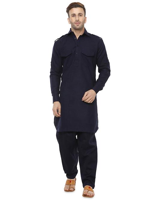 navy blue solid pathani set - 16567369 - Standard Image - 1