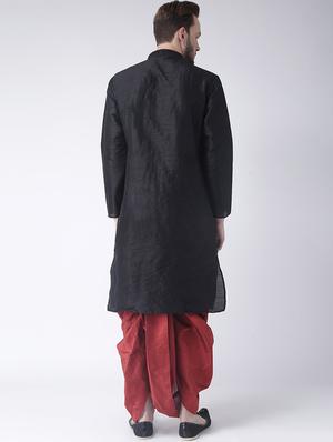 black pure silk dhoti kurta set - 16567370 - Standard Image - 3