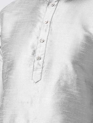 grey pure silk dhoti kurta set - 16567380 - Standard Image - 4