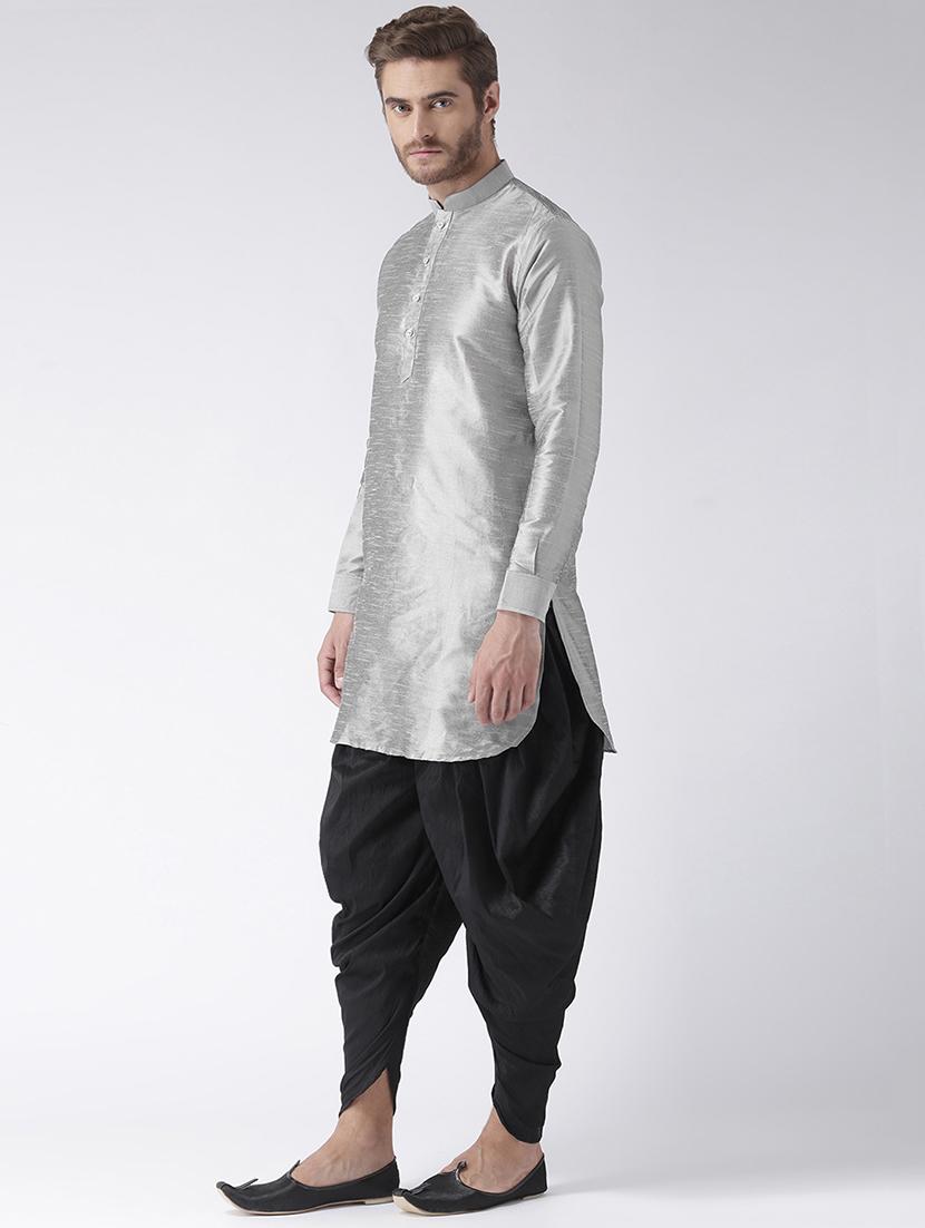 grey pure silk dhoti kurta set - 16567380 - Zoom Image - 2