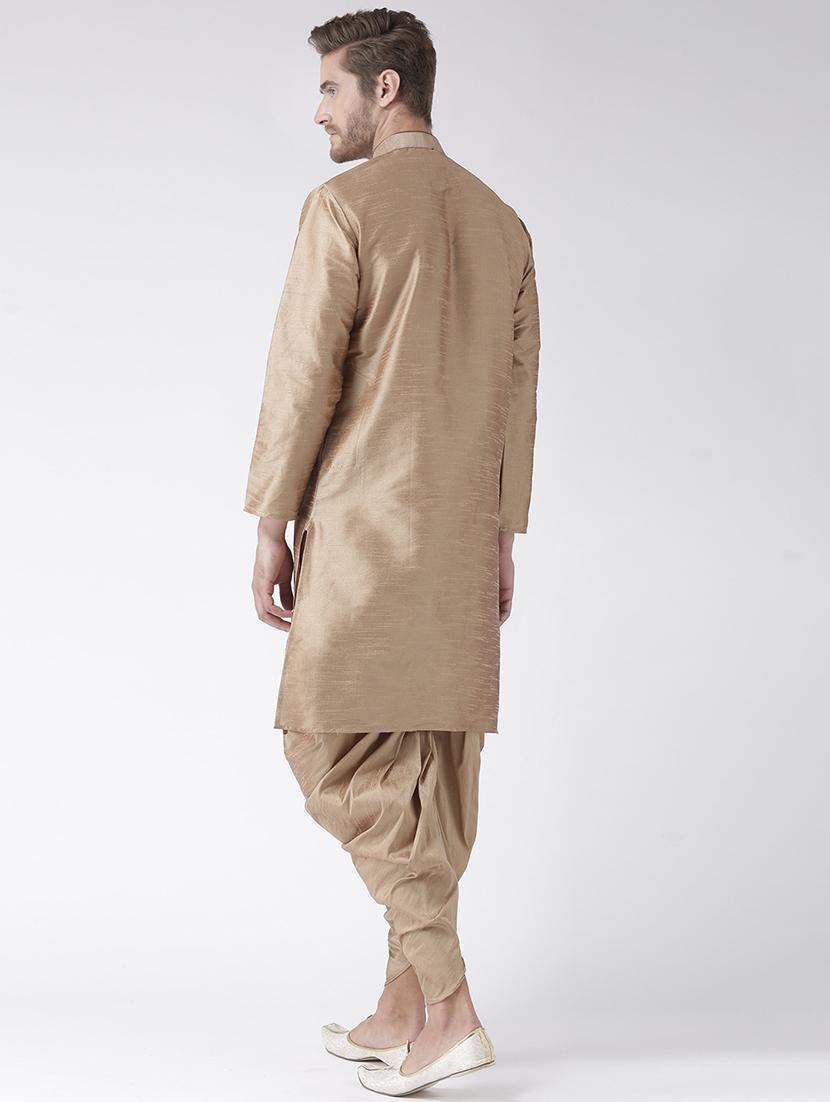 khakhi pure silk dhoti kurta set - 16567381 - Zoom Image - 3