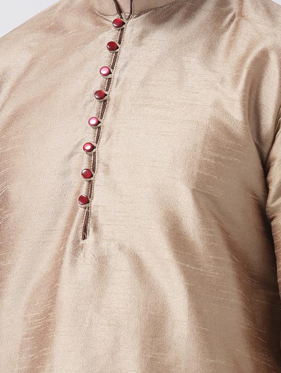 khakhi pure silk dhoti kurta set - 16567381 - Zoom Image - 4