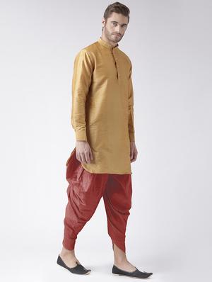khaki solid dhoti kurta set - 16567389 - Standard Image - 2