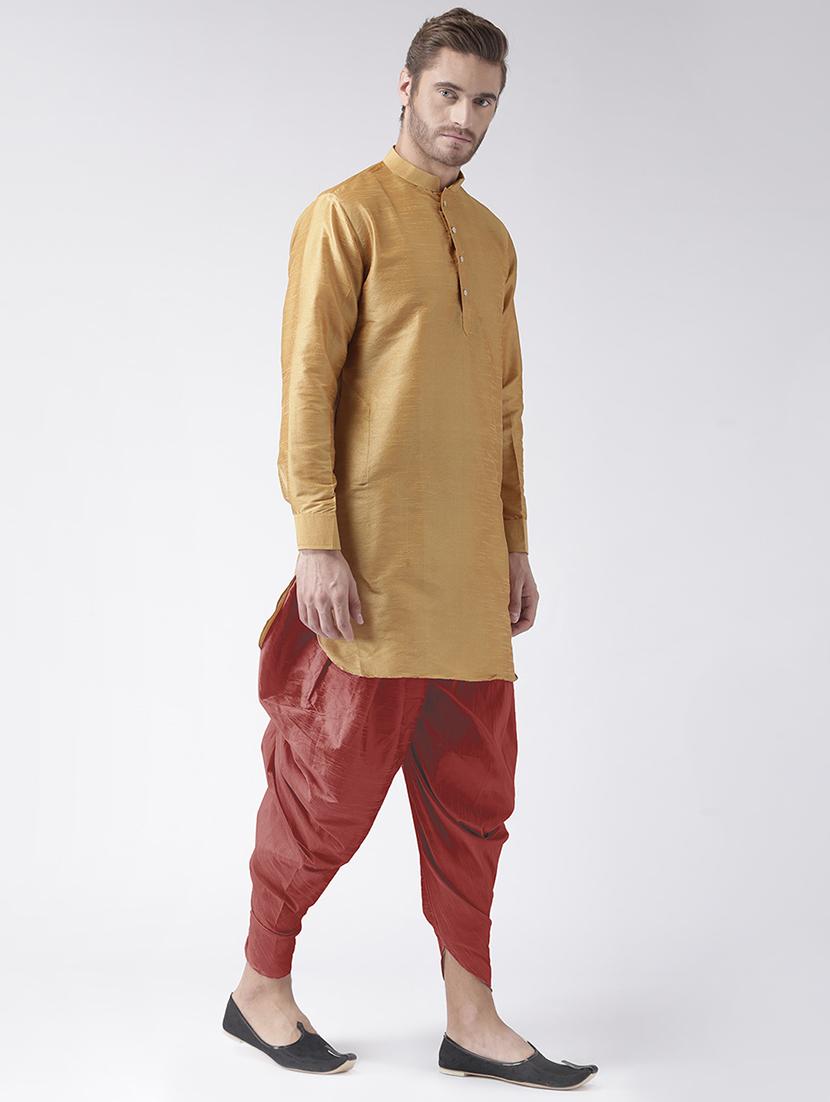 khaki solid dhoti kurta set - 16567389 - Zoom Image - 2