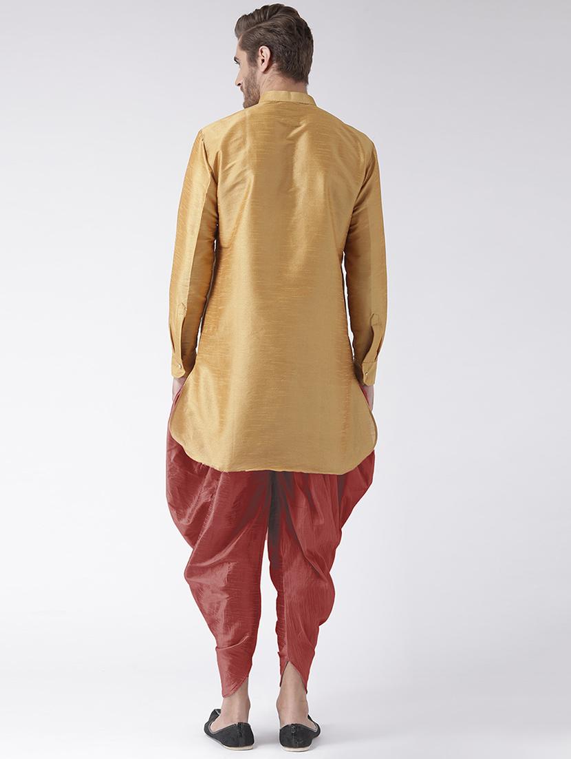 khaki solid dhoti kurta set - 16567389 - Zoom Image - 3