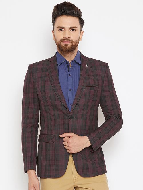 red checkered single breasted casual blazer - 16567630 - Very Small Image - 1