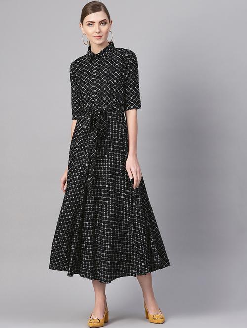 tie front printed flared dress - 16567685 - Standard Image - 1