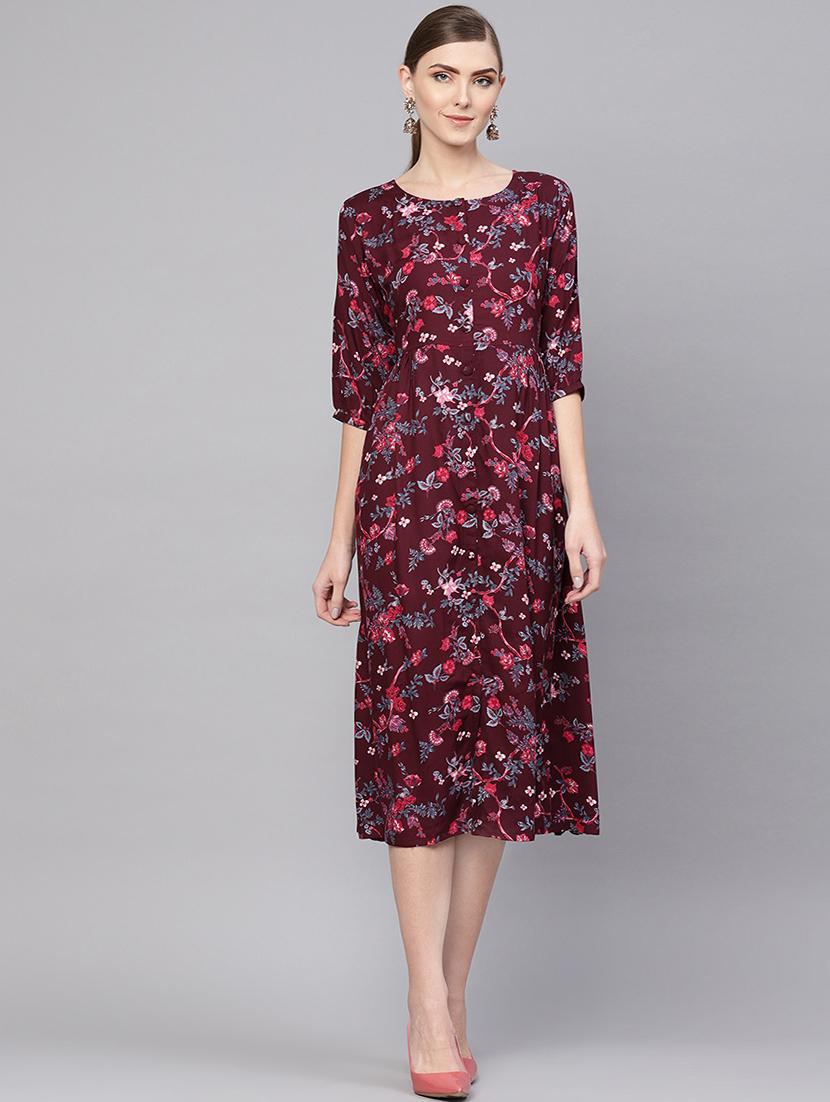 scoop neck gathered a-line dress - 16567699 - Zoom Image - 1