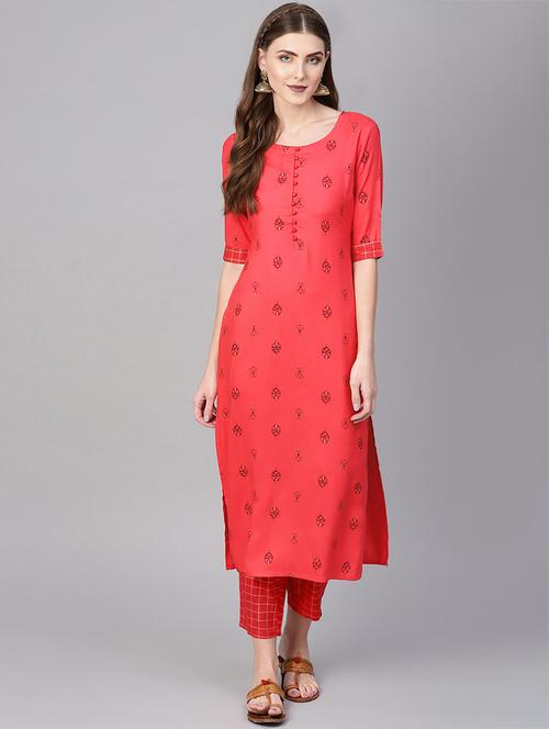 floral printed straight kurta pant set - 16567793 - Very Small Image - 1