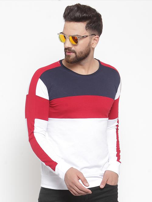 white cut & sew color block t-shirt - 16567850 - Standard Image - 1