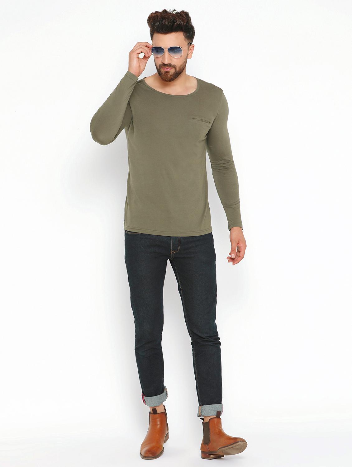 olive green solid pocket t-shirt - 16567864 - Zoom Image - 4