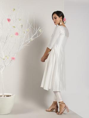 piping detailed silk flared kurta - 16568793 - Standard Image - 4
