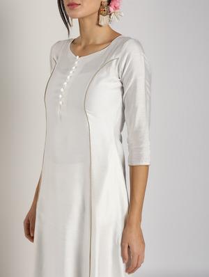 piping detailed silk flared kurta - 16568793 - Standard Image - 5