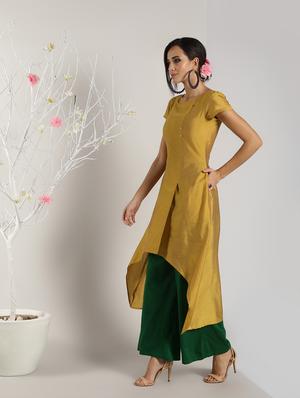 solid high-low silk kurta - 16568796 - Standard Image - 2