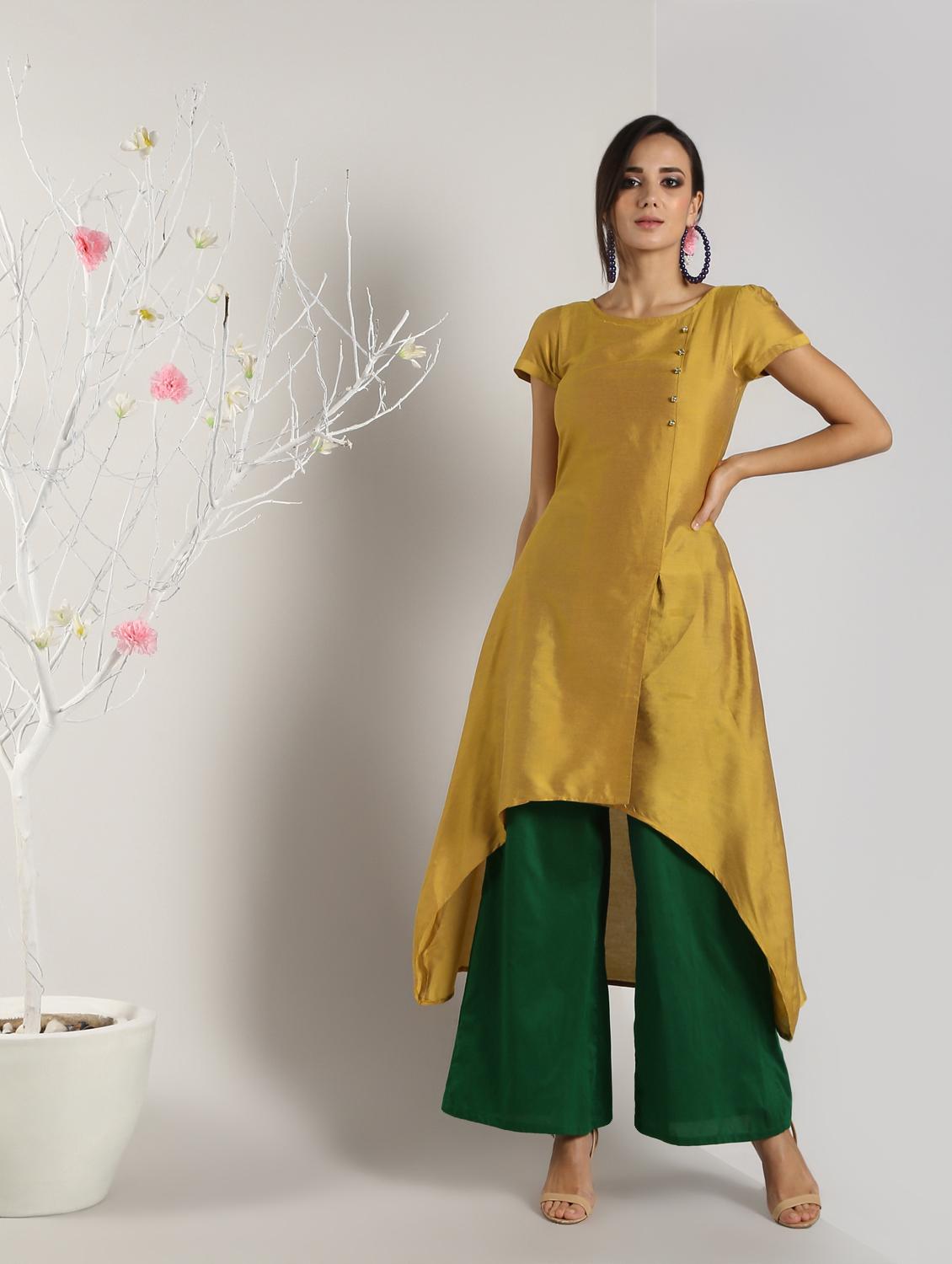 solid high-low silk kurta - 16568796 - Zoom Image - 1