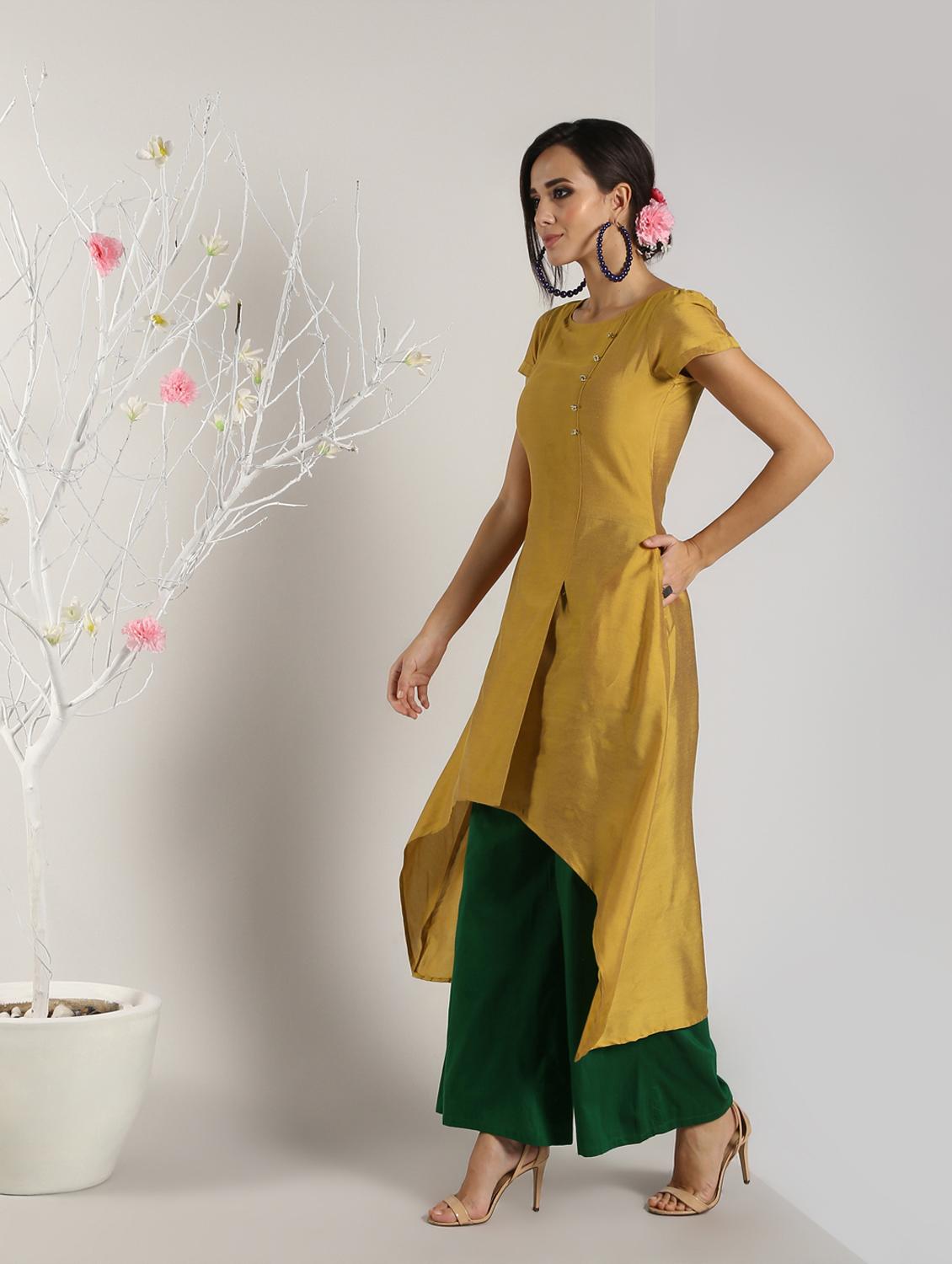 solid high-low silk kurta - 16568796 - Zoom Image - 2