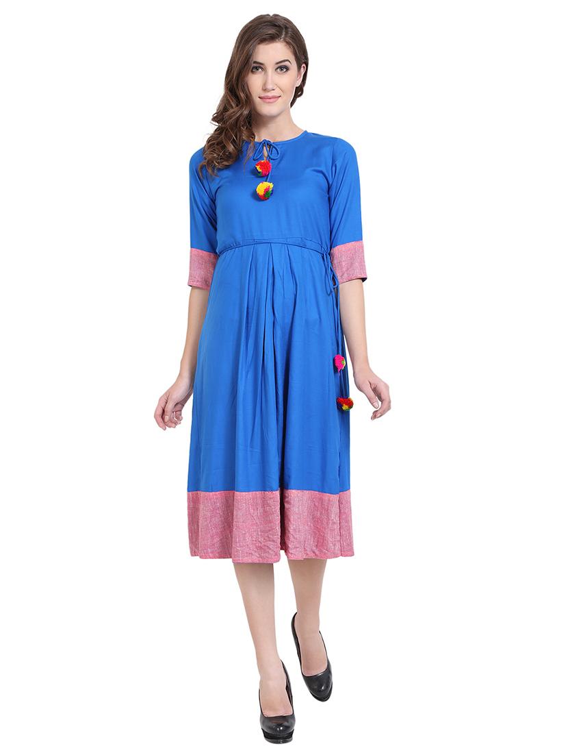 tassel tie up contrast a-line dress - 16568864 - Zoom Image - 1