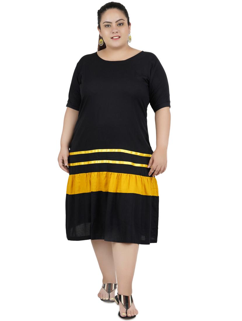 contrast tape gathered a-line plus dress - 16568878 - Zoom Image - 1