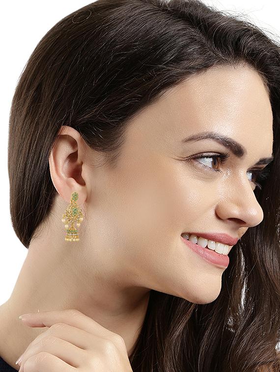green brass jhumka earring - 16568978 - Zoom Image - 4