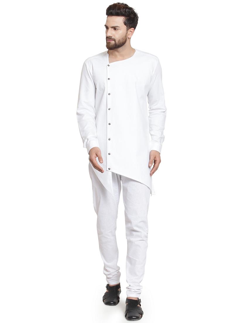 white solid asymmetric kurta pyjama set - 16568997 - Zoom Image - 1