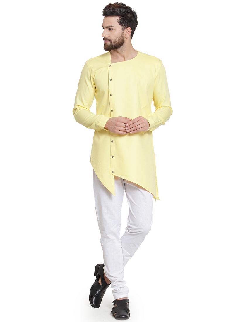 yellow solid asymmetric kurta pyjama set - 16568998 - Zoom Image - 1