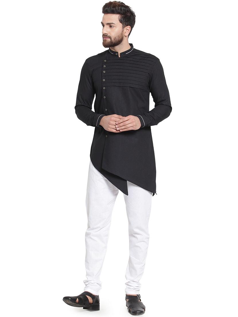 black solid asymmetric kurta pyjama set - 16568999 - Zoom Image - 1