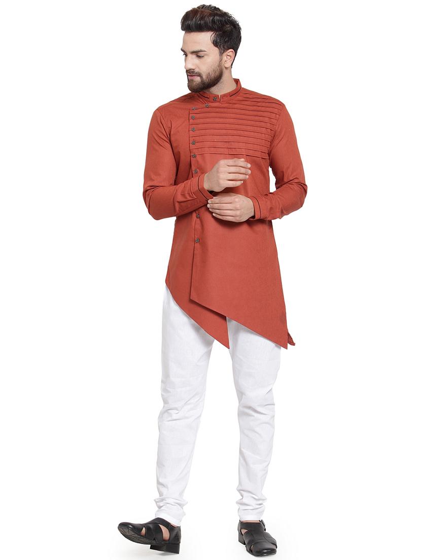 red solid asymmetric kurta pyjama set - 16569003 - Zoom Image - 1